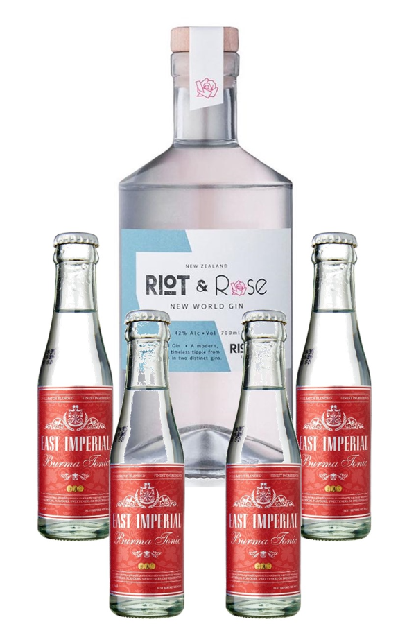 Riot & Rose “1743 Riot” Gin 700ml & East Imperial Tonic Water 4-pack