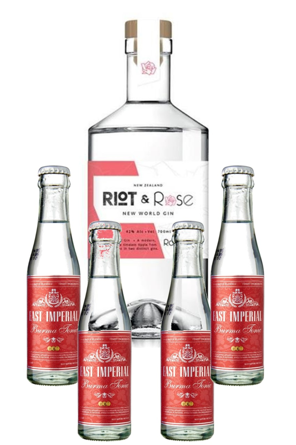 Riot & Rose “1920 Rose” Gin 700ml & East Imperial Tonic Water 4-pack
