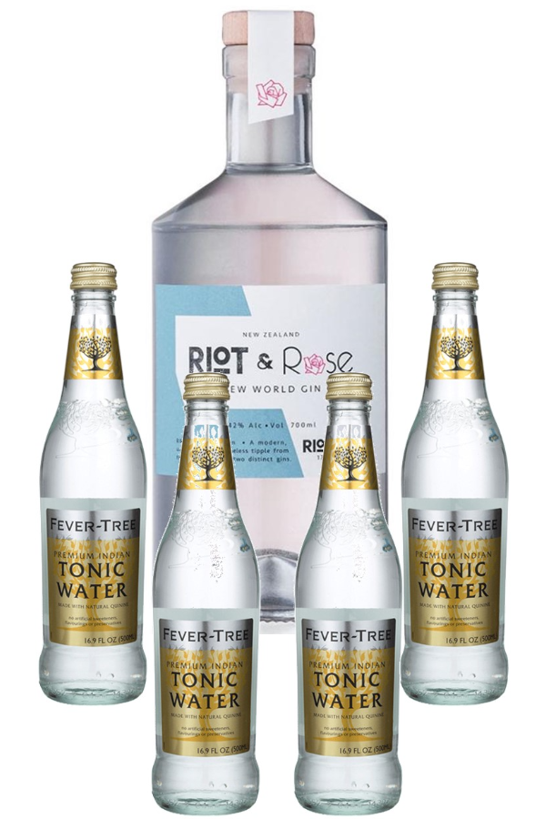 Riot & Rose “1743 Riot” Gin 700ml & Fever Tree Indian Tonic Water 4-pack