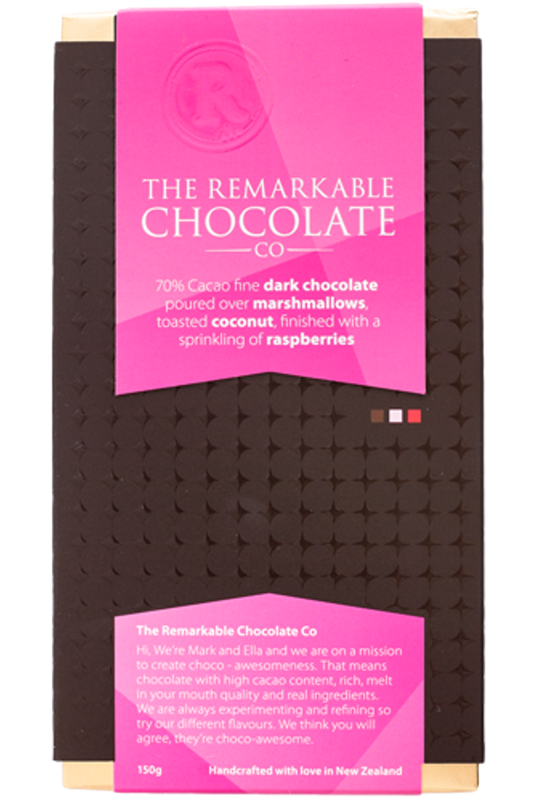 Remarkable Luxury 70% Chocolate With Marshmallow, Toasted Coconut & Raspberry